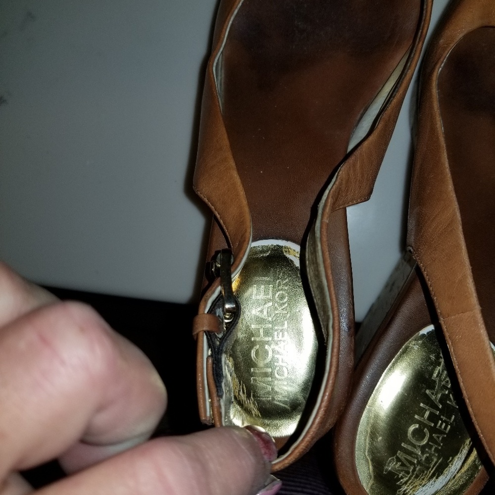 MK brown leather wedges